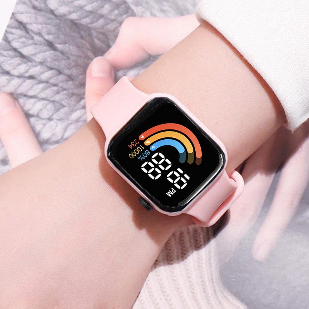Led Creative Dial Rainbow Pattern Relógio Eletrônico Padrão Arco-Íris Relógio Unisexo para Estudantes
