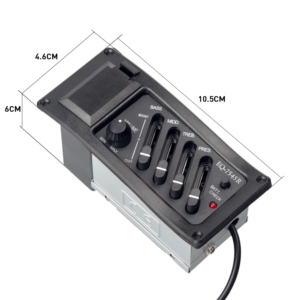 EQ Guitare 4 Bandes 7545R - Égaliseur Micro Acoustique Avec Câble 2,5mm Pour Guitares Folk Classique