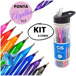 KIT CANETA SPIRO 0,7MM 8 CORES PONTA AGULHA CIS