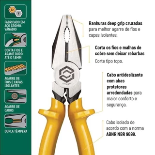 Alicate Eletricista Amarelo Isolado 1000V 8 Polegadas Sata