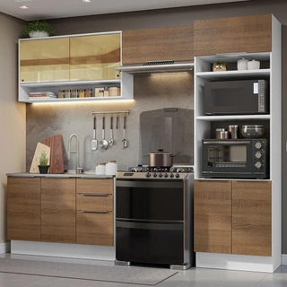 Armário de Cozinha Completa 270cm Branco/Rustic Stella Madesa 07 em Oferta na Shopee