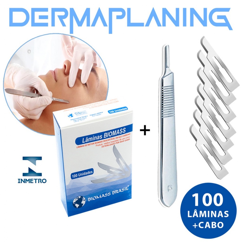 Kit Dermaplaning Estética Pele Cabo Bisturi + 100 Laminas no 10 ...