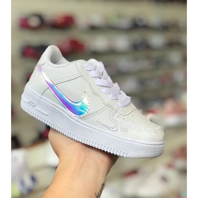 Tenis Nike Air Force Menina Holográfico Feminino Infantil Juvenil ...