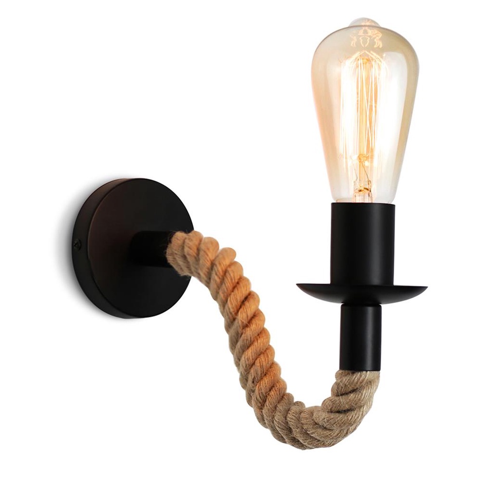Wonderlamp Lampadario A Sospensione In Corda Rustica - E27, Marrone, Lunghezza 150 Cm, Stile Vintage