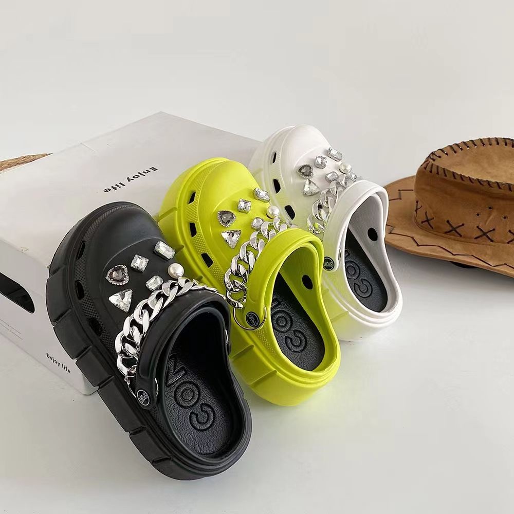 Verão Moda EVA Sandálias Plataforma Feminina Tamanho Sandálias De Solado Grosso Com Corrente e Strass Adequada Para Praia/Trabalho