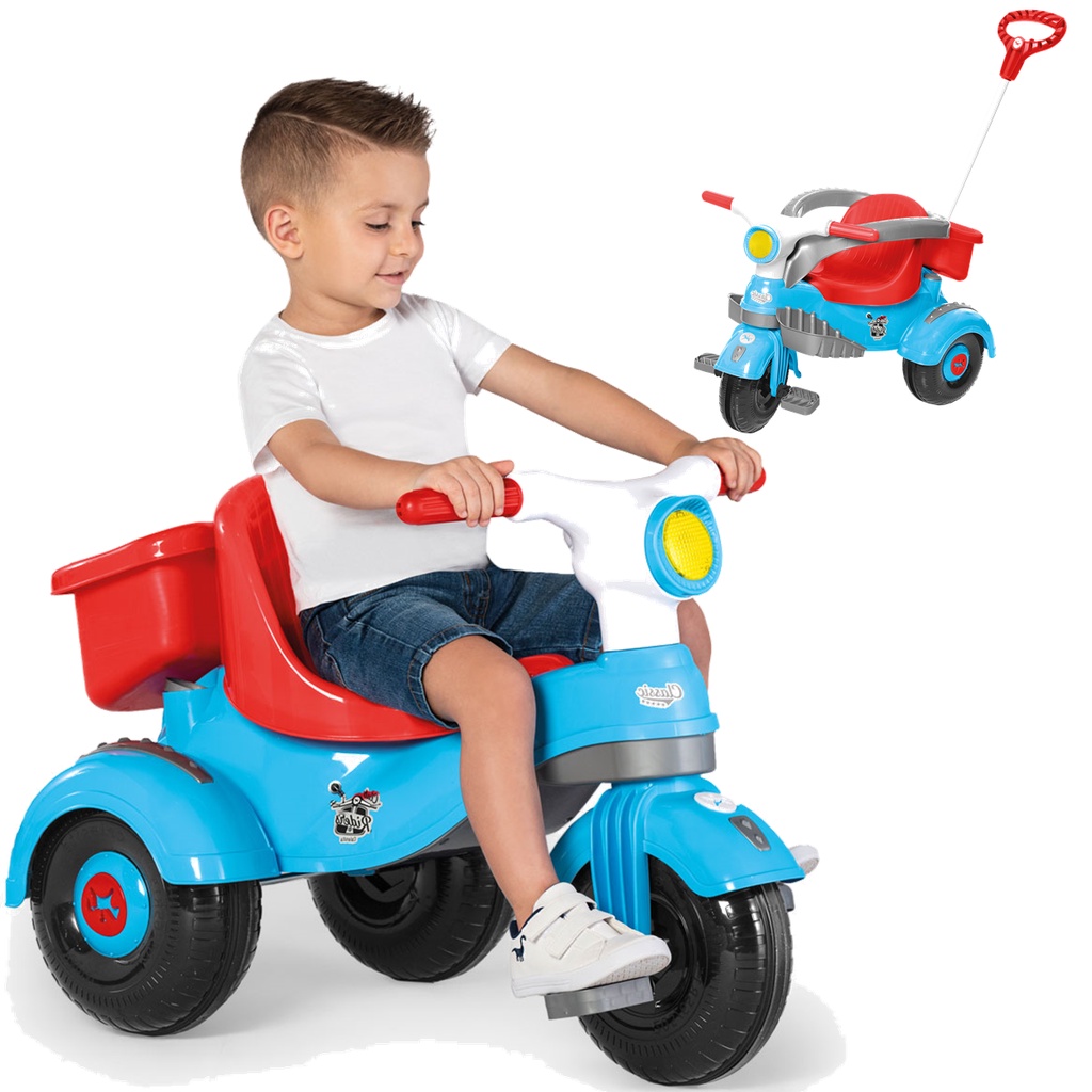 Triciclo Infantil com Empurrador Bandeirante Velobaby Azul 206