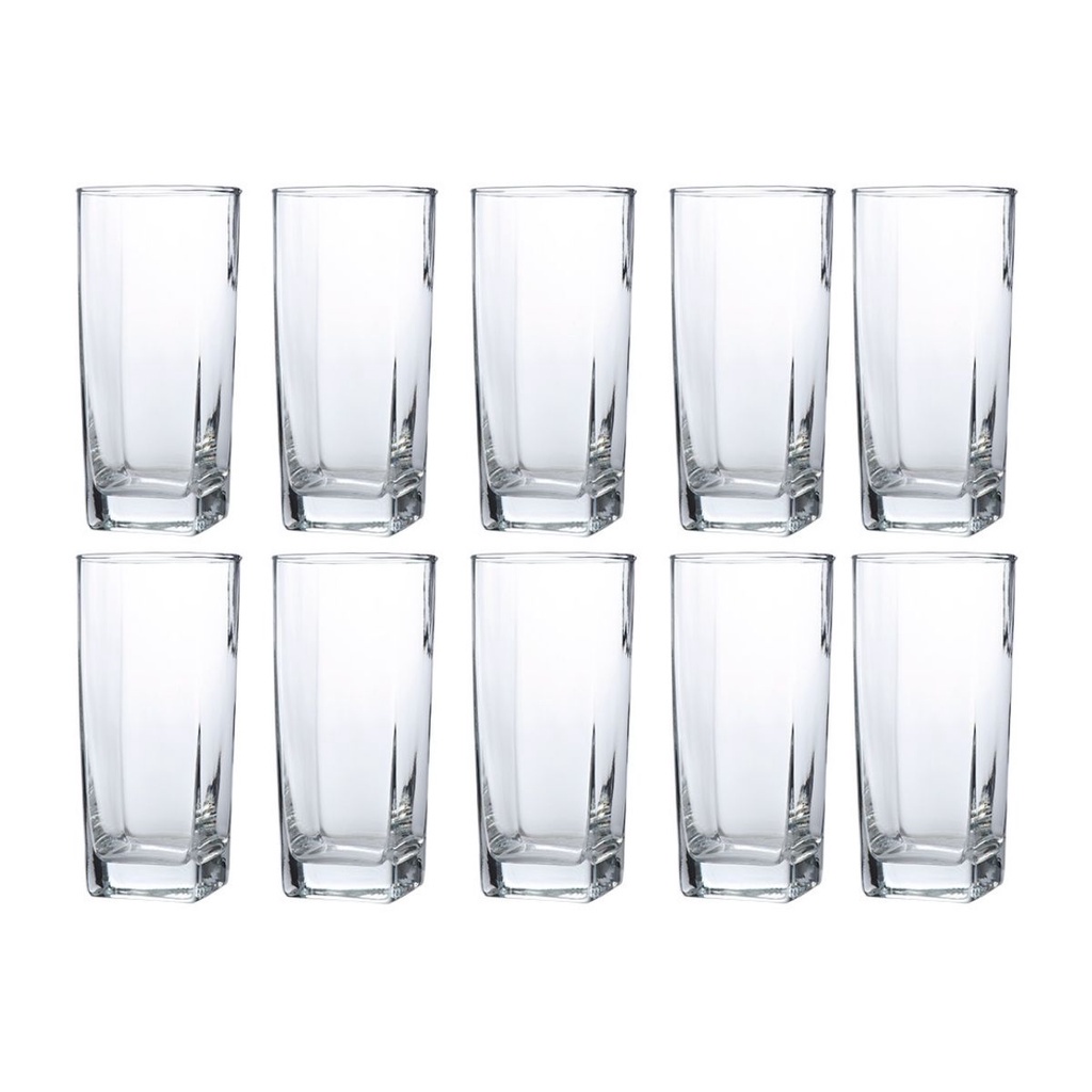 10 Copos Texas Quadrado Vidro Transparente Mesa Posta 320ml