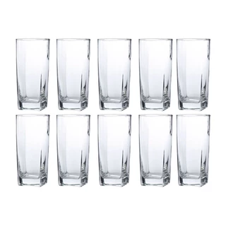10 Copos Texas Quadrado Vidro Transparente Mesa Posta 320ml
