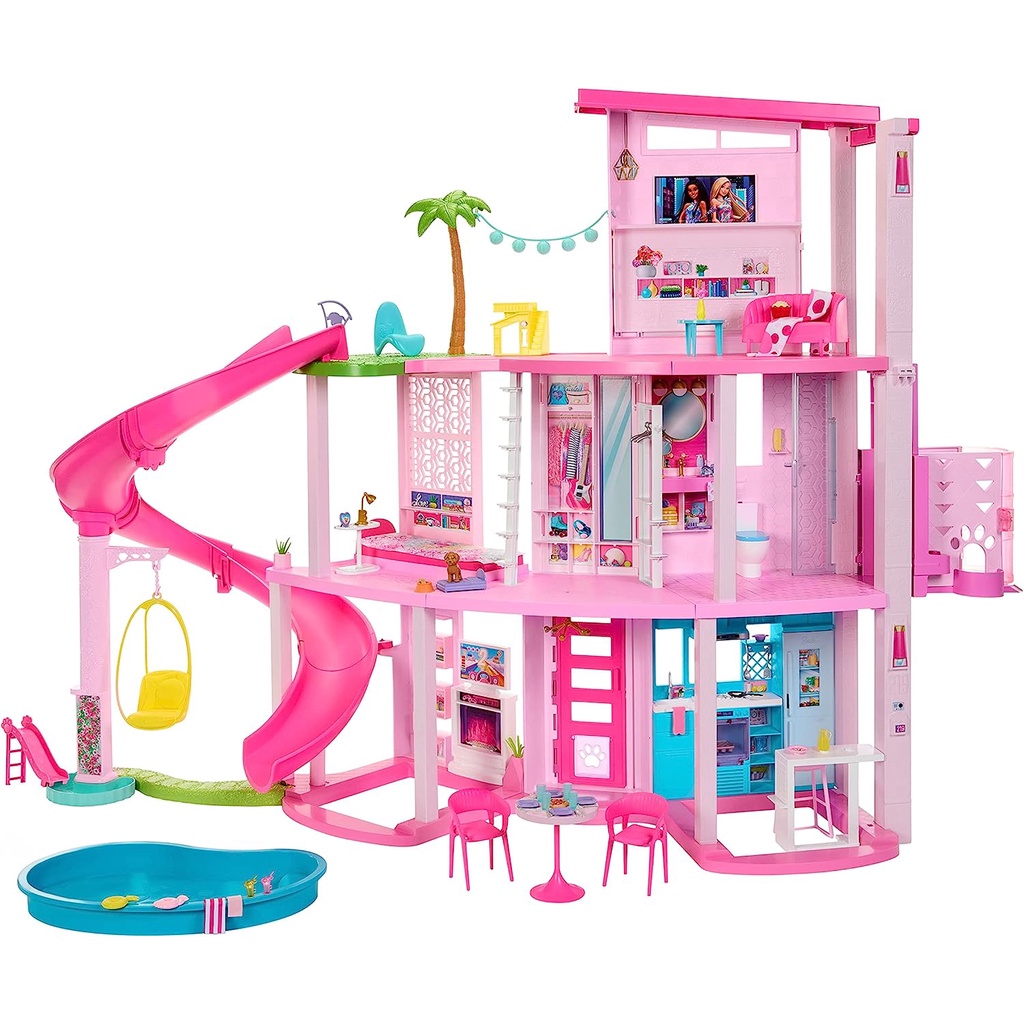 Casinha De Boneca Barbie Mdf Pintada Adesivada + 43 Móveis cru - A