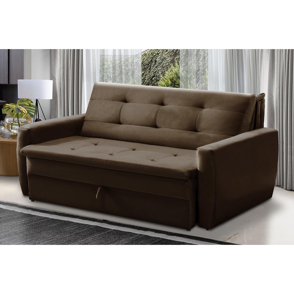 Sofá Cama Jade 1,36m Suede Marrom Adonai Estofados