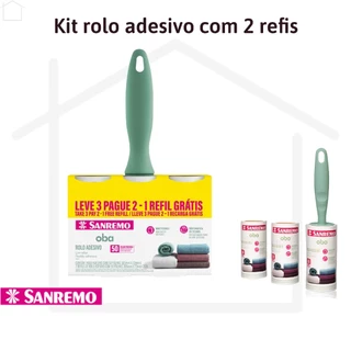 Kit Rolo Adesivo Tira Pelos Tira Pelo de Roupas Poeira Kit com 1 Rolo e 2 Refis Sanremo