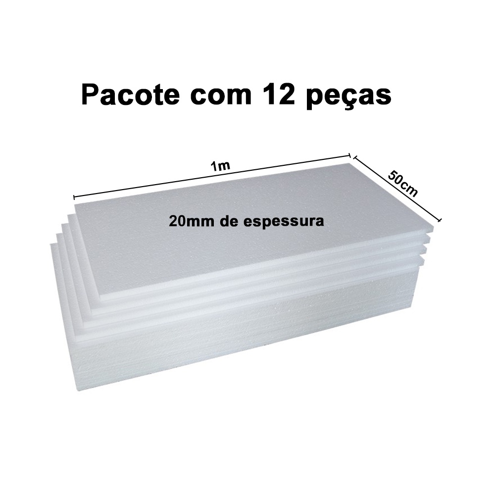 Isopor Placas Espessura 20mm Pacote C/12 Unidades 100X50cm | Shopee Brasil