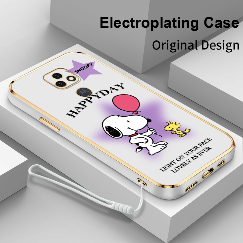 Capa Para Telefone Star Snoopy Square Plating Motorola Moto E7 E7 Plus E7 Power E7i Ultra Fina De Silicone