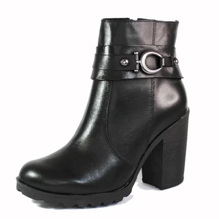 Bota Tratorada Couro Feminina Salto Alto Bloco Cano Medio Palmilha EVA Ziper Confortavel