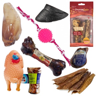 Kit Especial de Mordedores Natural Costela Femur Esofago Bovina Defumada Churraspet