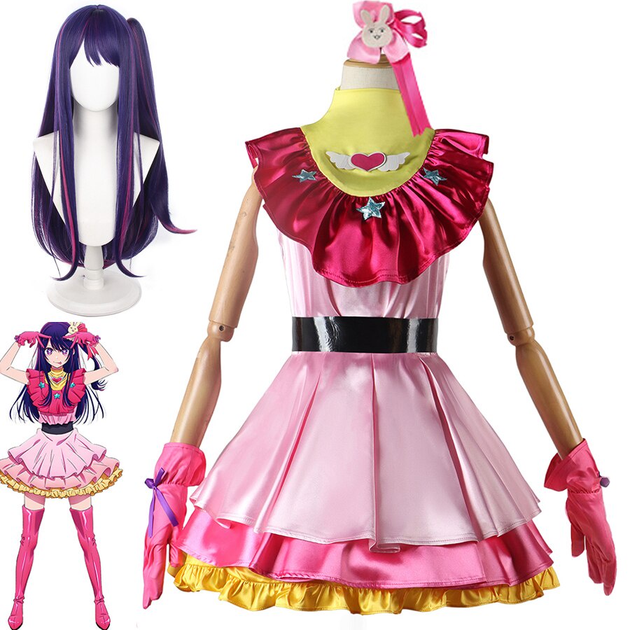 Anime Cosplay Oshi No Ko Hoshino Ai Traje De Fantasia Lolita Rosa Vestido  De Peruca Comprida Roxa Para Meninas De Halloween | Shopee Brasil