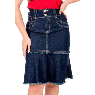 Saia Jeans Amaciada Moda Evangelica Rodada Anagrom Ref.S02