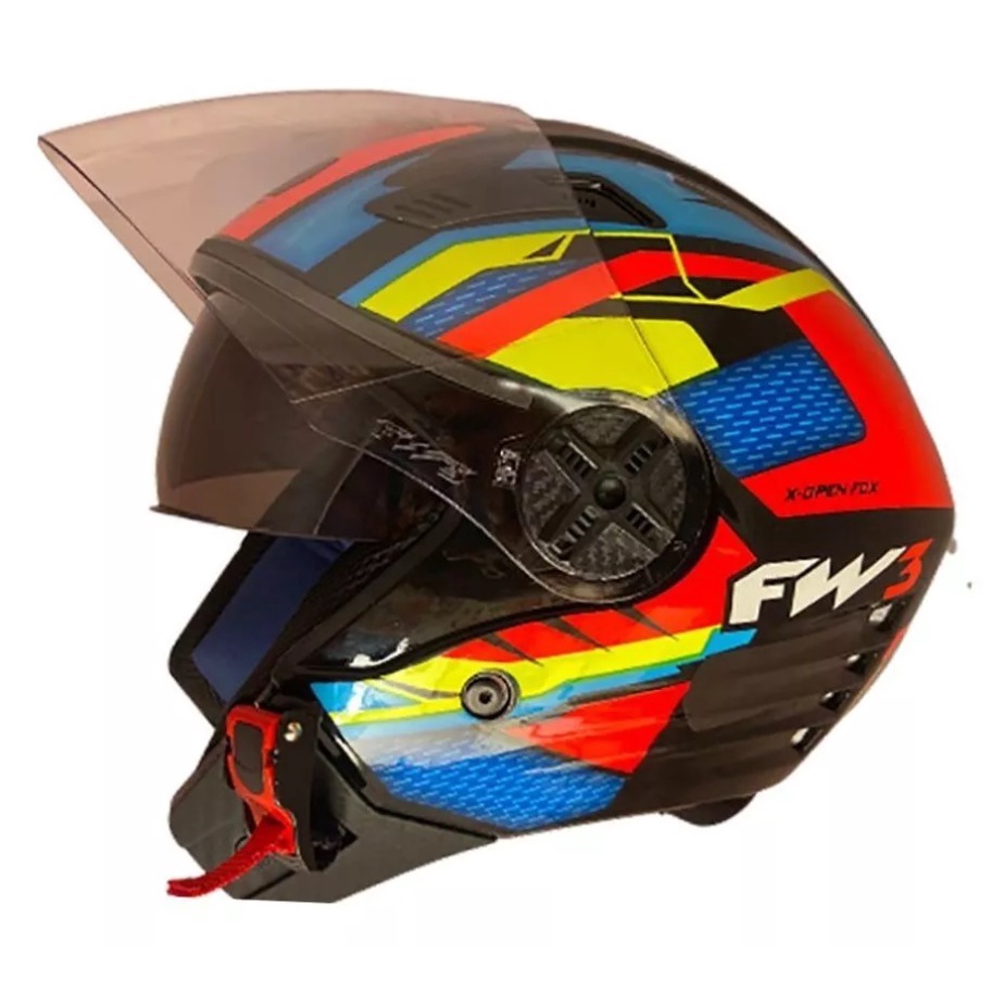 Capacete Aberto Fw3 X Open Fox Laranja Com Oculos Interno