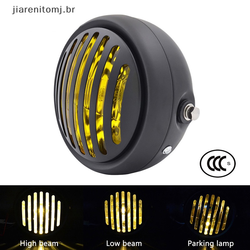 jiarenitomj Black Metal Retro Farol Redondo De Motocicleta Grill Haen br