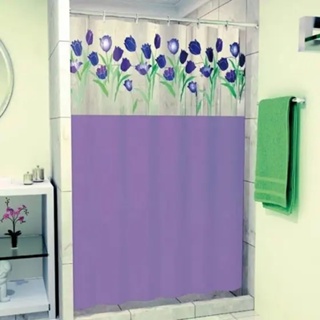 Cortina de Box Vinil TULIPAS com Visor Retangular e Ganchos - ( 1,35m x 2,00m ) - PANAMI