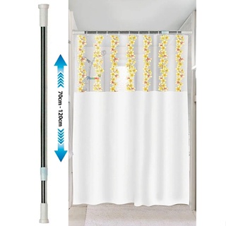 Kit Varão + Cortina Box Banheiro - Varao Extensivel 70 ate 120cm Metal e Cortina Leo Vinil - FLORES com Visor - PANAMI