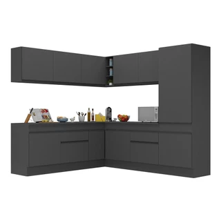 Armário de Cozinha Completa de Canto com Rodapé Veneza Multimóveis MP2101.895 Preto