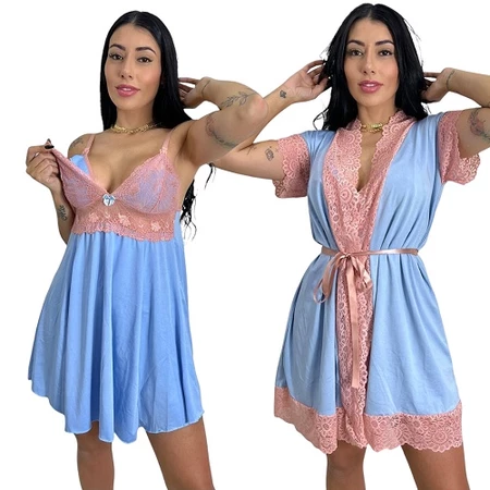 Kit Robe Roupão e Camisola Amamentação Feminina Pós Parto Maternidade Gestante Confortável Estilosa