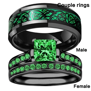 Anéis De Casamento Redondos De Aço Inoxidável Preto Zircônio Quadrado Para Amante Verde Anel De Jóias Valentine New Listing Wholesale
