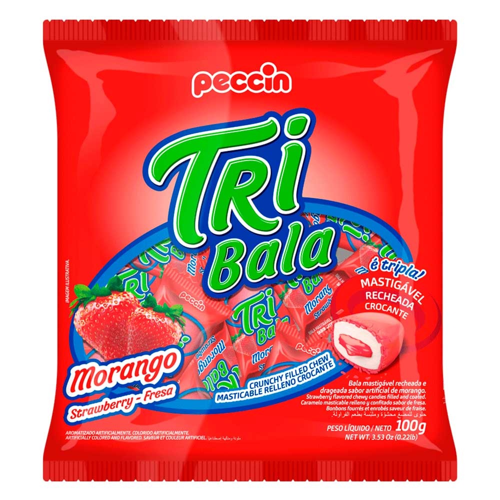 Bala Tribala Recheada Morango 100g Peccin Shopee Brasil 6053