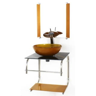 GABINETE 40CM DE VIDRO INOX CUBA REDONDA MARMORE PRETO DOURADO