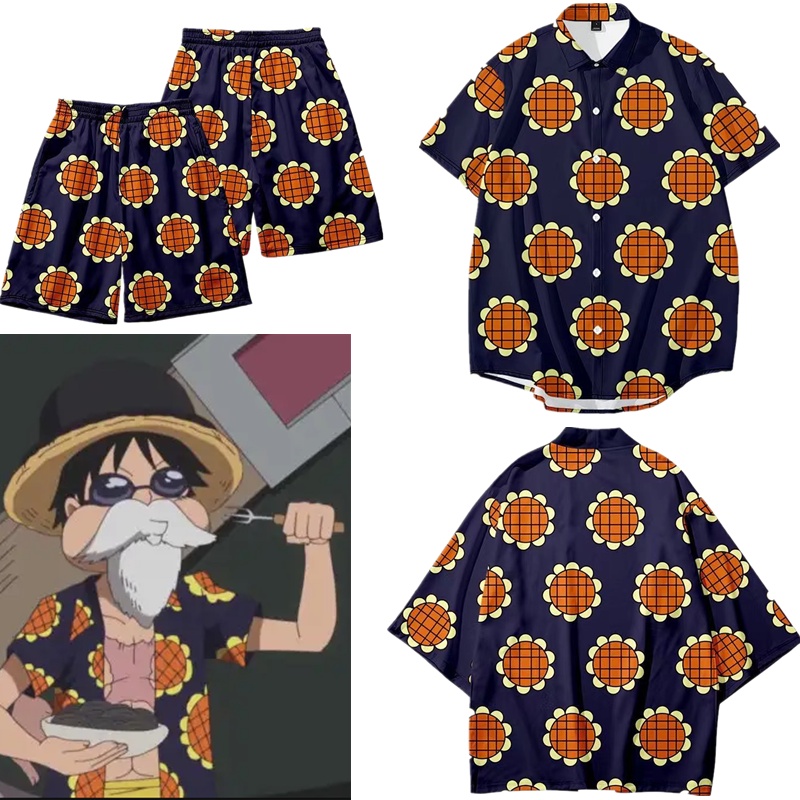 Anime Monkey D Luffy Cosplay Traje De Fantasia De Manga Curta Camiseta Homens Sunflower Casual Summer Beach