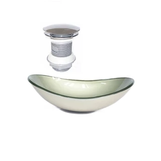 CUBA DE VIDRO OVAL 55CM CHAMPANHE VALVULA CLICK