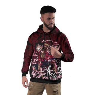 Blusa de Frio Masculina Moletom Tipo Canguru One Piece Luffy Bordo