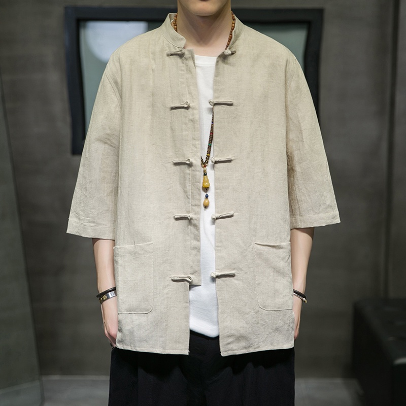 Nova Moda Homem Kimono Camisa De Manga Solta De Sete Quartos