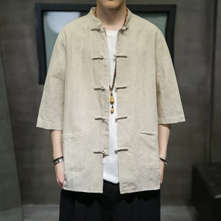 Nova Moda Homem Kimono Camisa De Manga Solta De Sete Quartos