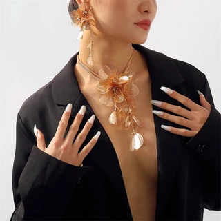 Corrente De Pescoço Exagerada Européia E Americana ZA Colar Tridimensional De metal Florido Estilo Barroco micro inlay fashion