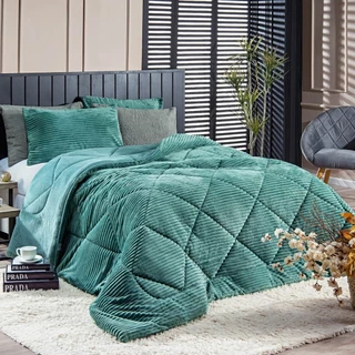 Kit Coberdrom King 03 Peças Edredom Cobertor Canelado Boston - Dupla Face Mantinha Microfibra Manta Canelada Roupa de Cama Inverno Decoração Quarto Toque Quente Macio