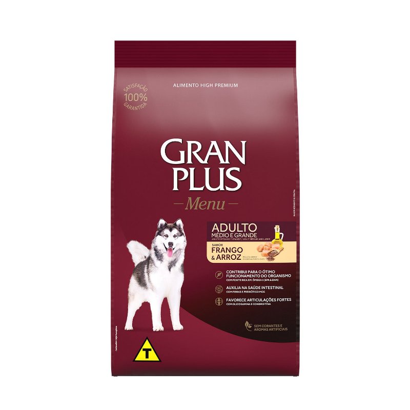 Ração GranPlus Cão Menu Adulto Médio/Gde Frango/Arroz 20kg