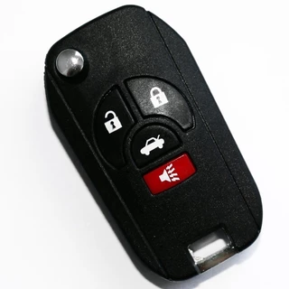 Carcaça Capa Chave Canivete Oca Alarme Nissan Livina March Versa Sentra 4 Botões + Logo Emblema e Lamina Virgem