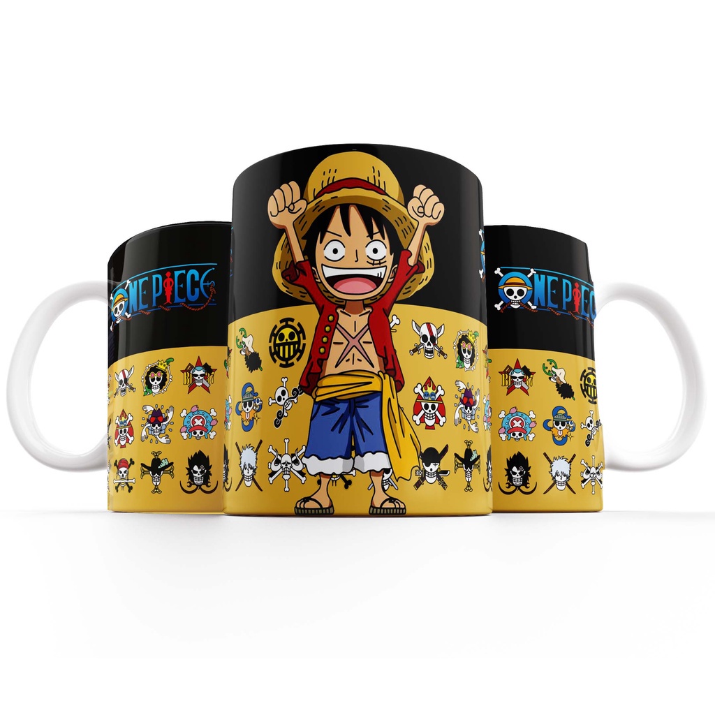 Monkey D. Luffy Caneca One Piece Wanted Anime Com Saquinho Para Caneca