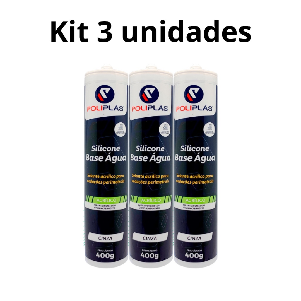 Silicone Adesivo Base Água Uso Geral 400 3un Gramas Cinza