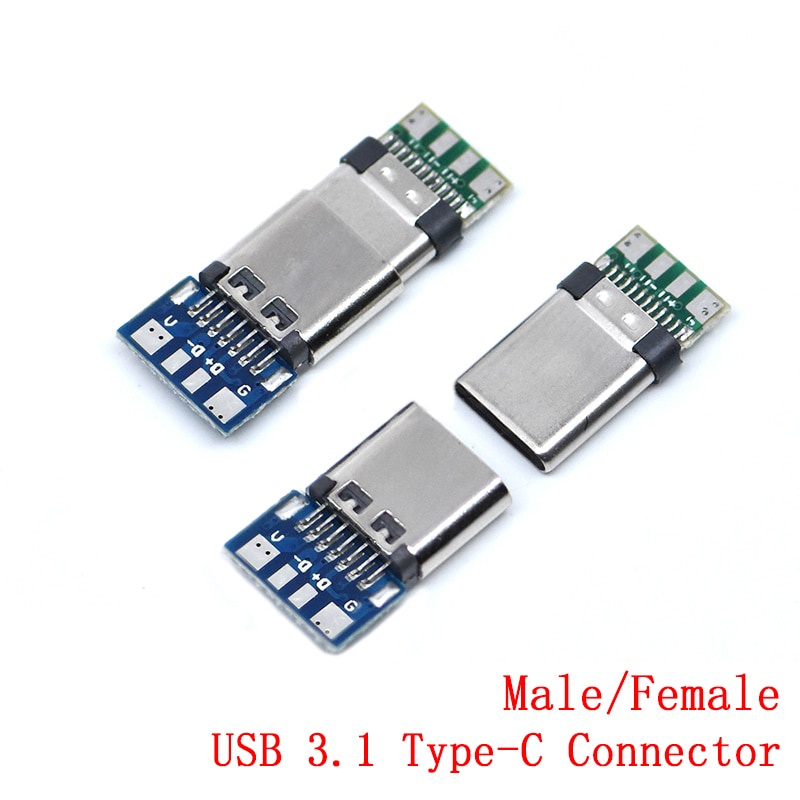 10pcs Conector USB 3.1 Tipo C De 24 Pinos Adaptador De Macho/Fêmea Para Fio De Solda E Cabo Placa De Suporte