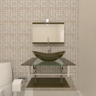 Gabinete de Vidro Banheiro 60cm Inox Ouro Envelhecido