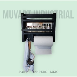 Porta Temperos e Condimentos de Madeira parede Cozinha - Preto fosco