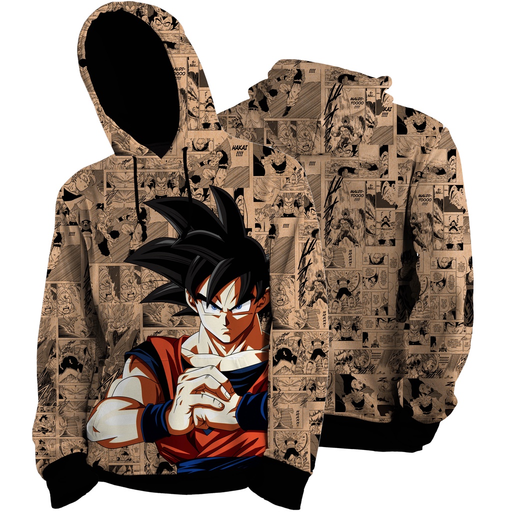 Blusa de Frio Moletom Full Goku Criança Desenho Anime com Capuz