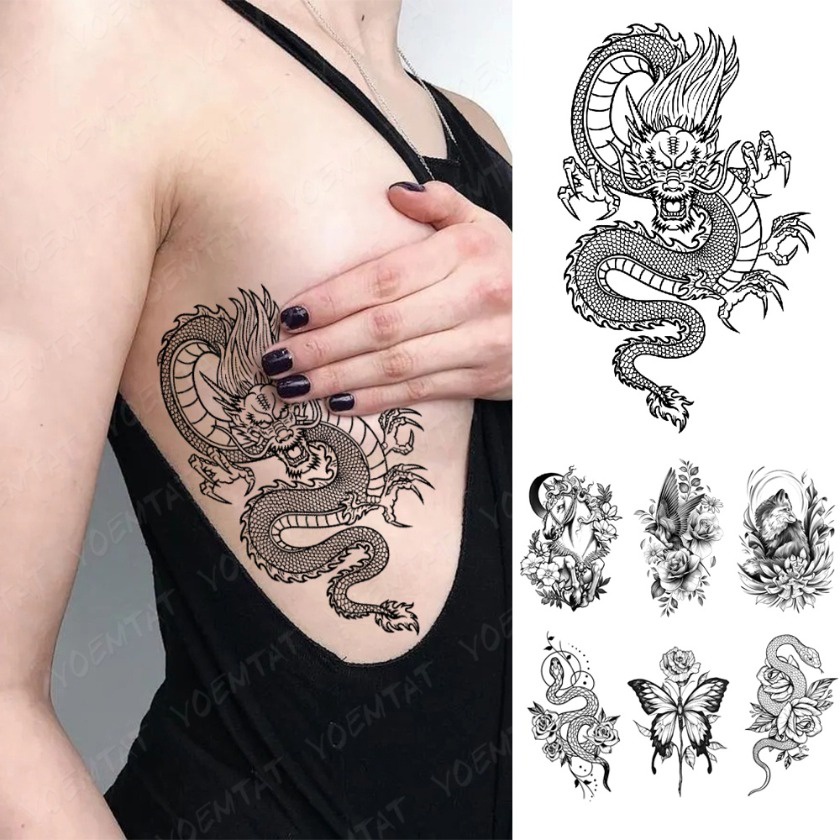 Tatuagem corporal temporária de cobra enrolada para mão e corpo para  mulheres
