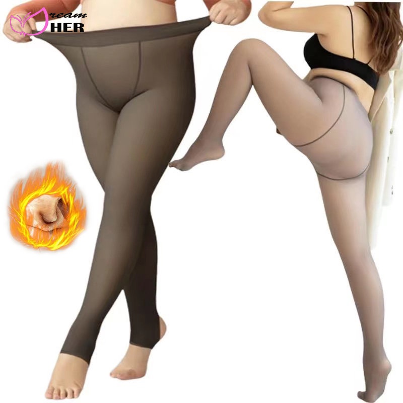 Meia-Calça Térmica 5 cors P-4GG Forrada Peluciada Translúcida de Lã Plus size Legging Grossa Inverno Quente meia calça femininas