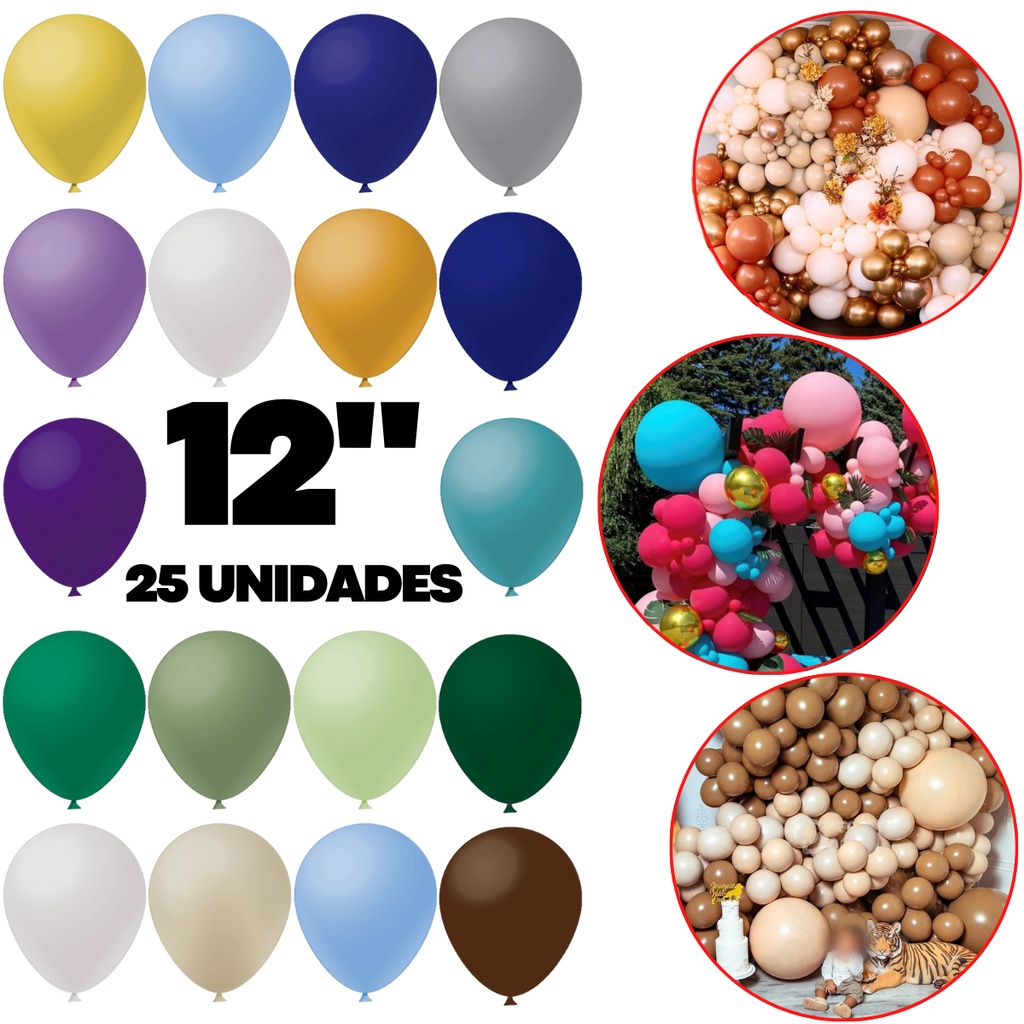 Balão Bexiga Liso 12 Polegadas Redondo 25 Unidades Festball