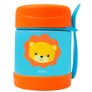 Pote Térmico Animal Leão Infantil Feito Aço Inoxidável 320ml Talher Suporta Temperatura Quente/Fria