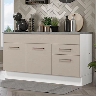 Balcão Gabinete de Pia Cozinha 150 cm 2 Gavetas 2 Portas (Com Tampo) Branco/Crema Agata Madesa em Oferta na Shopee